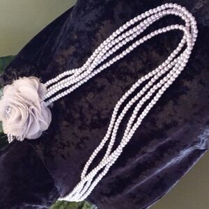 Elegant Layered Silver Pearl Necklace and Earring Set